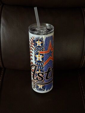 Houston Astros Tall Tumbler - Blue & Orange Design 20 oz with straw